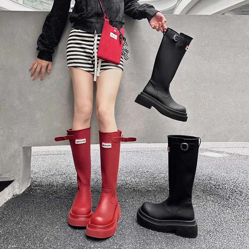 Thick-Soled Non-Slip High-Top Red Long Boots 2025 Outdoor Camping Boots Over-The-Knee Travel Long Boots Knight Boots
