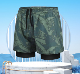 Los hombres de natación troncos anti-vergüenza estilo de doble capa de secado rápido más tamaño boxeador traje de baño caliente primavera profesional conjunto completo de equipos