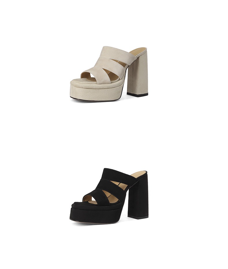 Sandal cao gót nữ hở mũi gót thô 12 cm đế dày phong cách La Mã — đen chi tiết 14