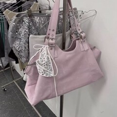 韩版新品简约纯色油蜡皮通勤大容量托特包女休闲高级感气质单肩包