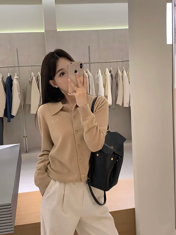 南油M家谬风25秋季新款针织衫字母提花logo开衫小外套毛衣翻领女|undefined