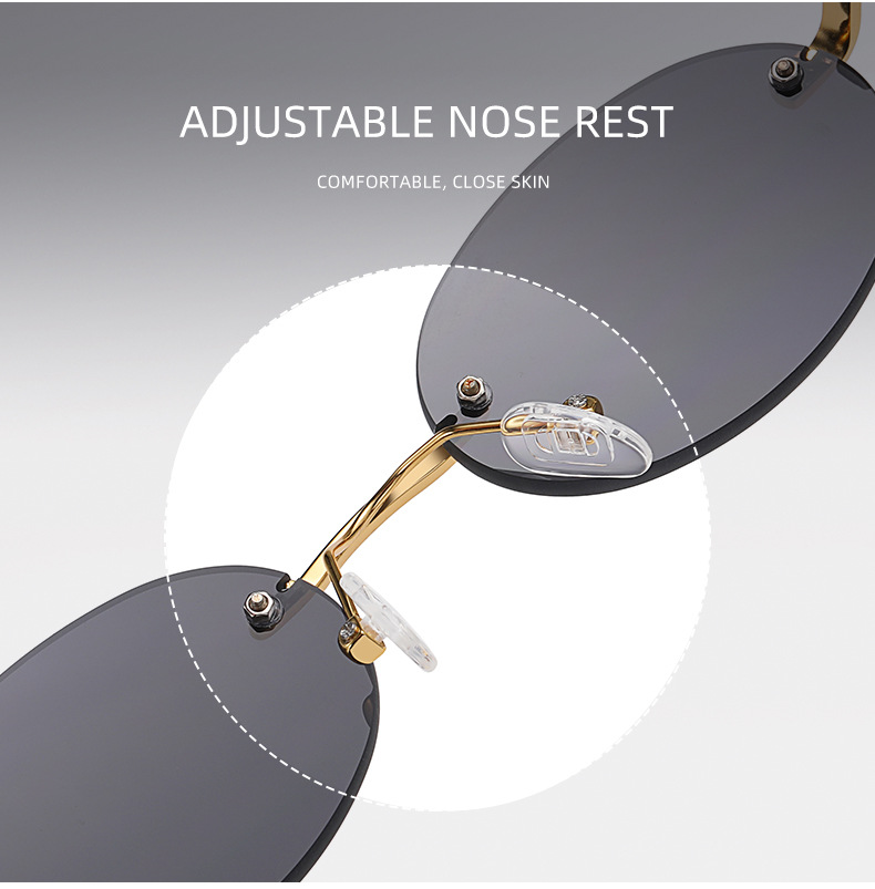 40g Weight Frameless Glasses Structure Sunglasses Classification Ac, UV400 Protection Lens Material Oval Frame Glasses Style Outdoor, Travel Occasion Solid Color Pattern All Seasons Season Unisex Gender Simple Style, Classic Style Style Simple Style Classic Style Solid Color Ac UV400 Protection Oval Frame Frameless Women's Sunglasses 6