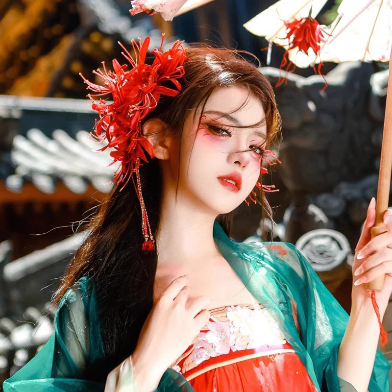 Guofeng joyería de cabello rojo fresco al otro lado de la flor clip lateral de chicas clip de cabello super inmortal clip de flores estereoscópicas tocado