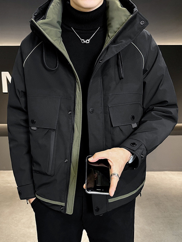 2024 Winter New Men's Hooded Down Jacket Men's Trendy Workwear Outdoor Thickened Winter Jacket