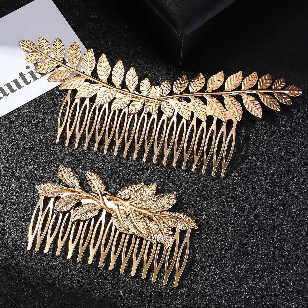 Peine de pelo de hoja de novia europea y americana, tocado de hoja de oro barroco, placa de boda, decoración del cabello, accesorios para damas, horquilla