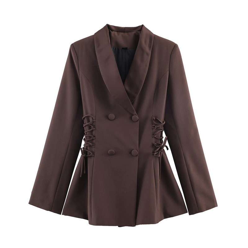 Foreign Trade Wholesale 2025 Winter New Style European and American Fashion Slim-Fit Satin Patchwork Lace-Up Blazer
