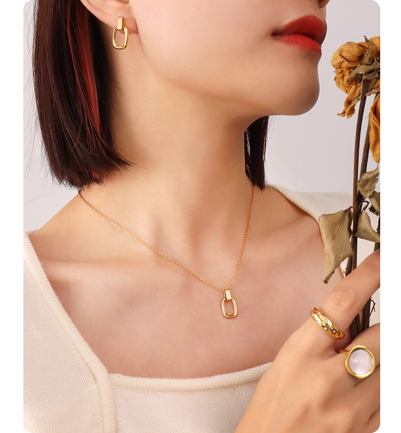 French oval pendant necklace earrings set titanium steel plated 18K real gold fashion jewelry