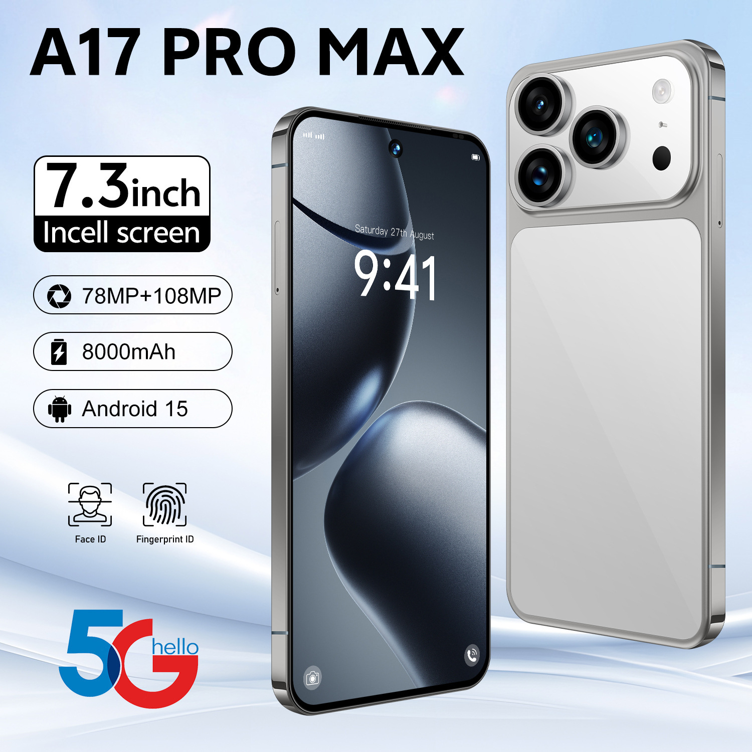 Cross-Border Android Smartphone A17 Pro Max Manufacturer Spot 7.3-Inch 16G+1T Export Can Be Shipped on Behalf of