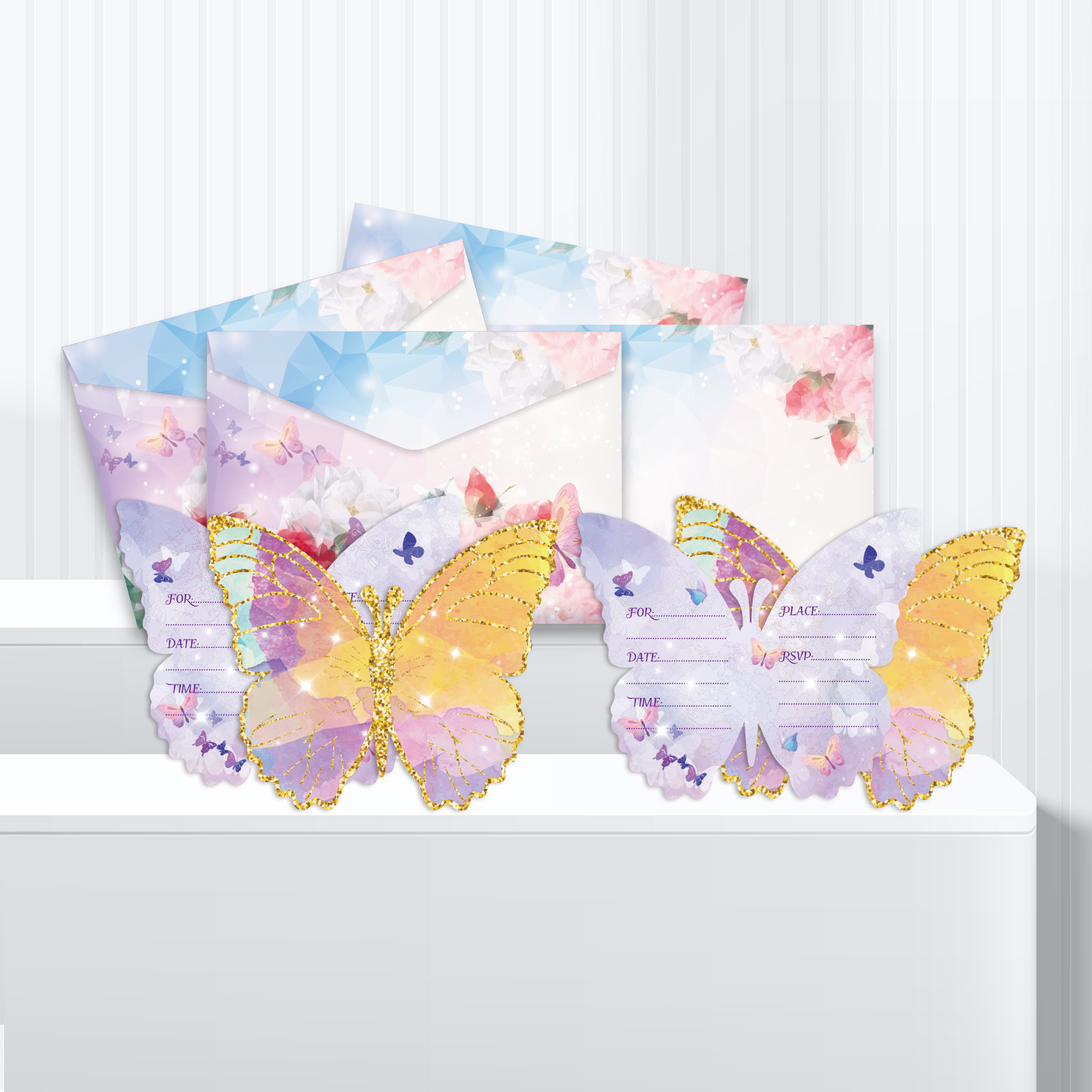 Temu Xiyin English Colorful Butterfly Invitation Card Style Children's Birthday Party Decoration Props Cross-Border