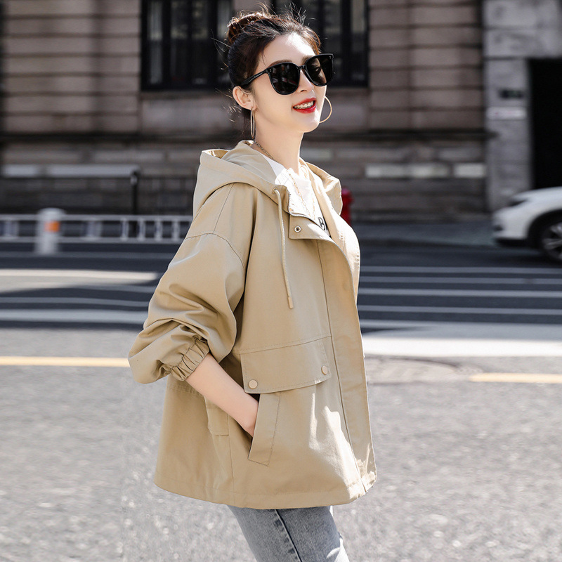 2025 New Style Coat Women's Spring and Autumn Korean Style Hooded Foreign Style Work Coat Women's Casual French Style Coat Women's Loose Trendy