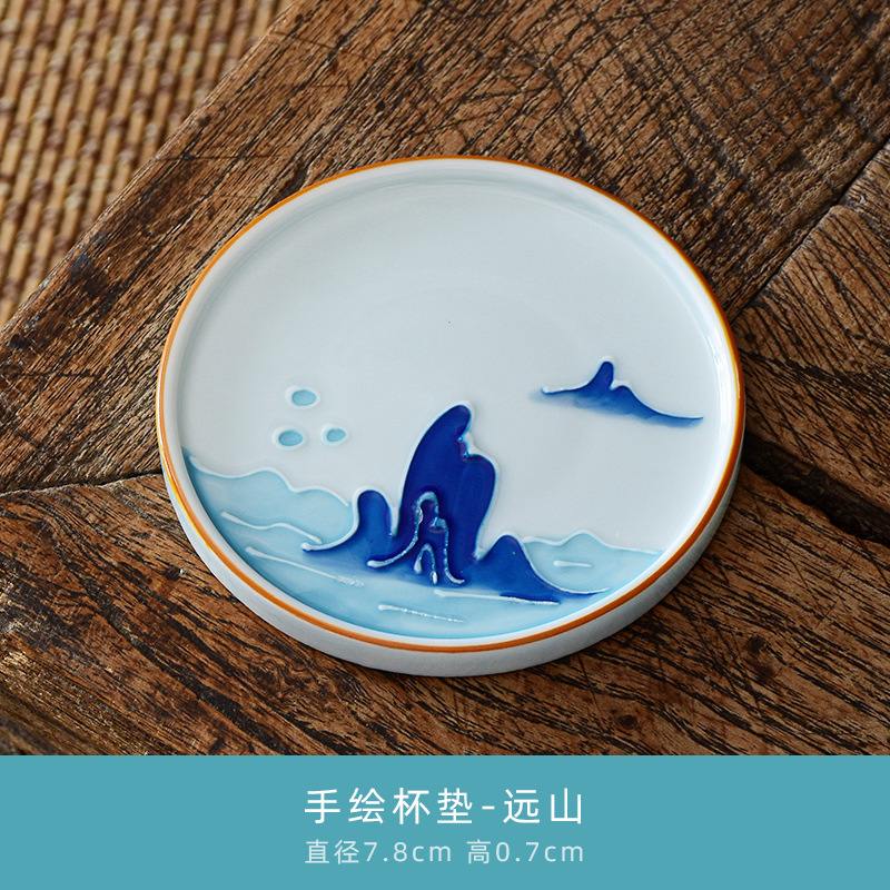 Pintado a mano taza de té estera creativa en relieve loto cerámica aislamiento estera Kung Fu juego de té ceremonia del té partes taza de té estera titular