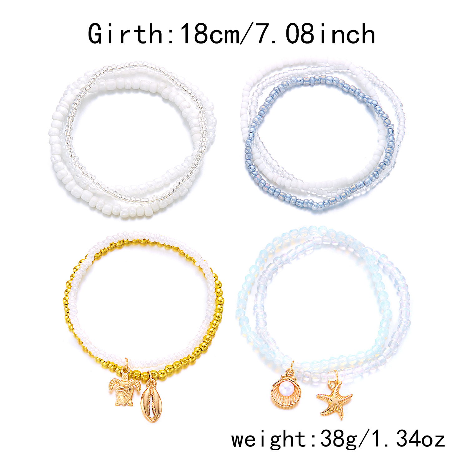 45g Weight Stretch Adjustable Clasp Closure Type Modern Style Scallop Starfish Conch CCB Alloy Seed Bead Beaded Chain Stretch Adjustable Beaded Bracelets Wholesale