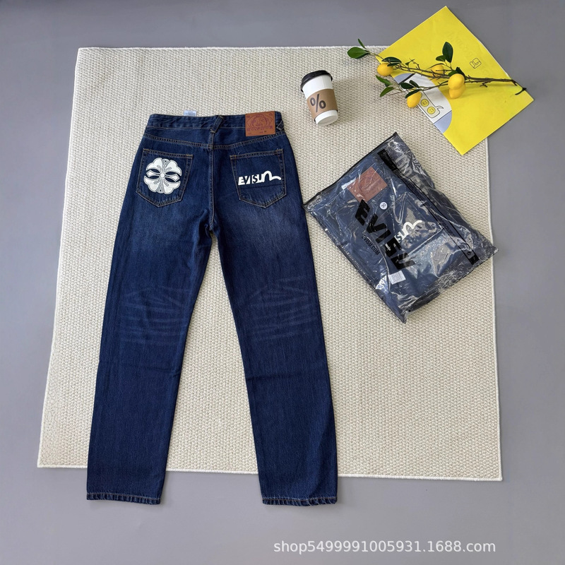 Dropshipping Evisu Fushen 25 Classic Back Pocket Embroidered Pocket Home Pattern and Seagull Logo Double Label Jeans