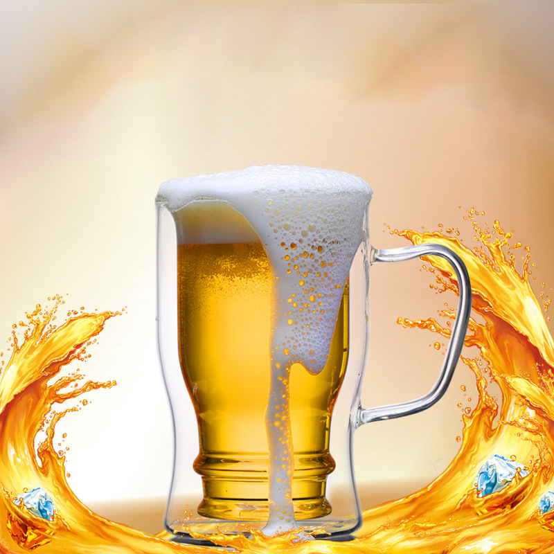 廠家批髮帶把透明雙層玻璃杯啤酒杯果汁杯家用杯