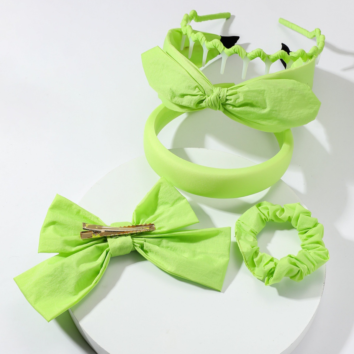 Nuevo conjunto de ropa de lluvia para el cabello arco verde abrazadera para el cabello de verano fruta verde collar cuerdas para el cabello cabeza de lavado de cara