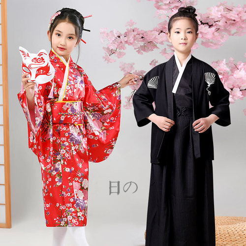 Ethnic style girls kimono Japanese formal dress traditional improved printed cardigan pajamas robe suit stage performance clothes
