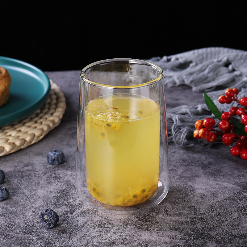 Taza de café de doble capa de vidrio, taza doméstica de doble capa, taza de agua aislada creativa, taza para preparar té de flores y leche, resistente al calor