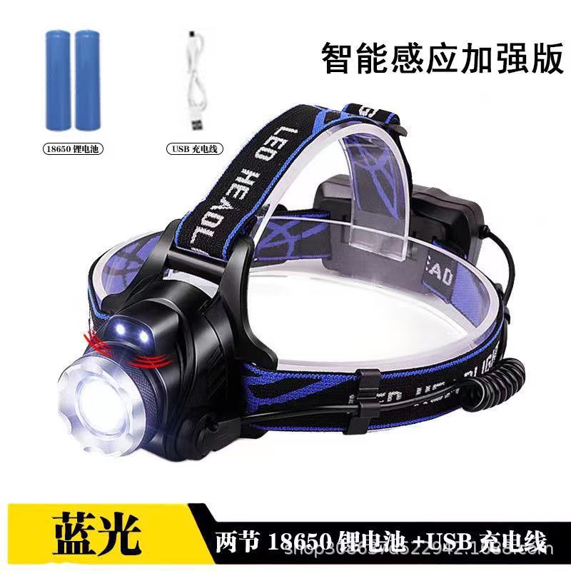 Fuerte luz faro inducción carga impermeable Super brillante tiro largo LED linterna montada en la cabeza pesca nocturna pesca lámpara de minero
