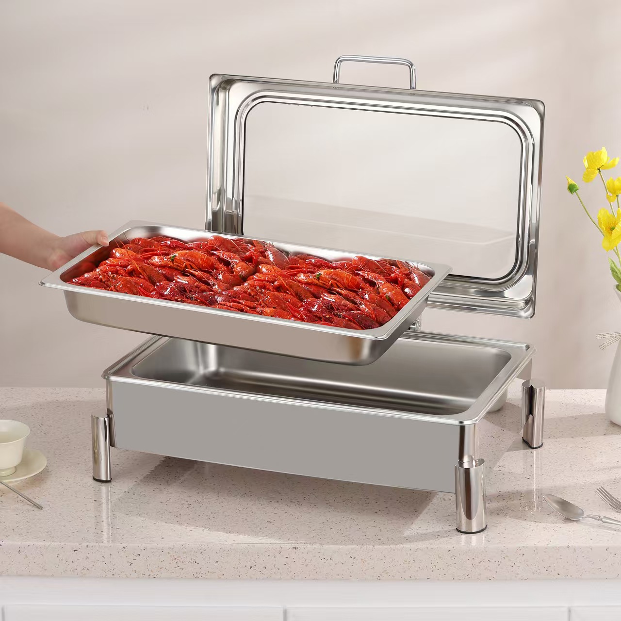 Horno de aislamiento térmico de buffet hidráulico comercial transfronterizo horno de desayuno de pie alto del Hotel Buffy horno de desayuno de calefacción eléctrica solapa visual