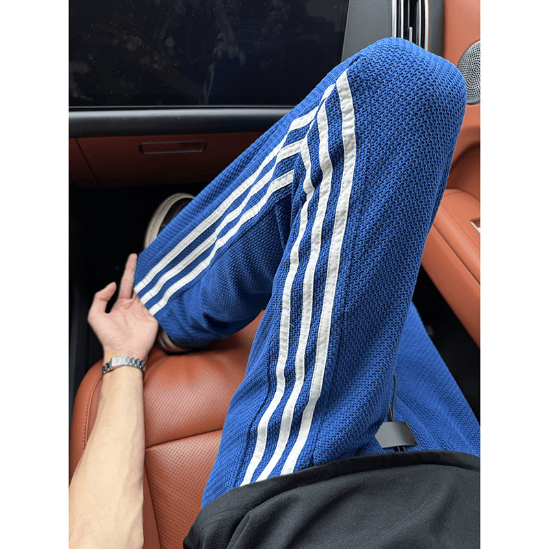 American Retro Dragon Scale Pattern Breathable Striped Pants for Men, Summer Thin Klein Blue Textured Straight Casual Pants American Retro Dragon Scale Pattern Breathable Striped Pants for Men, Summer Thin Klein Blue Textured Straight Casual Pants