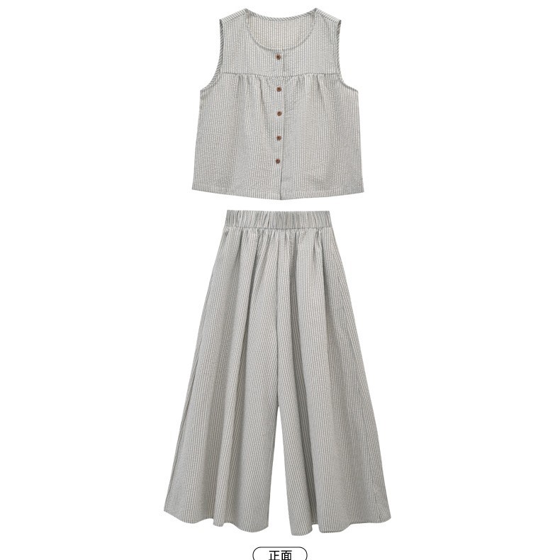 Traje de verano para niñas sin mangas pantalones anchos sueltos culottes de dos piezas verano fresco arte culottes casual a rayas