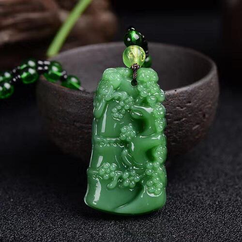 Dragon Brand Maitreya Buddha National Style Dark Green Chalcedony Necklace Guanyin Dragon Brand Pixiu Big Belly Buddha Long Sweater Chain