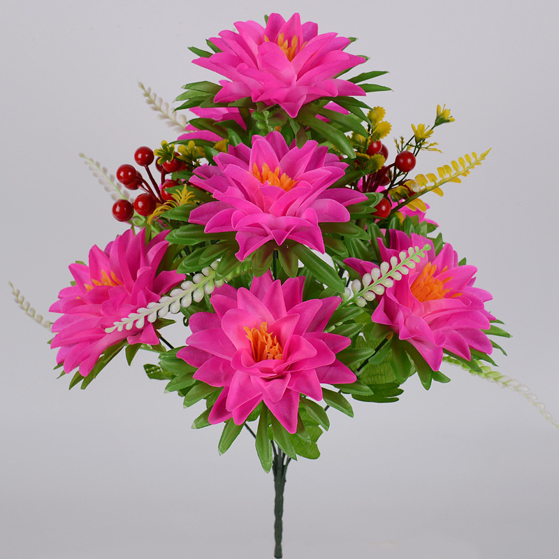 Crisantemo artificial tumba-barrido Festival crisantemo ramo grave sacrificio Flor de seda cementerio pantalla plástico flor crisantemo olla fabricante