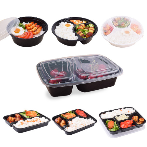 Two-compartment disposable fast food box, two-compartment round, three-compartment take-out box, rectangular four-compartment lunch box, packed lunch box with compartments