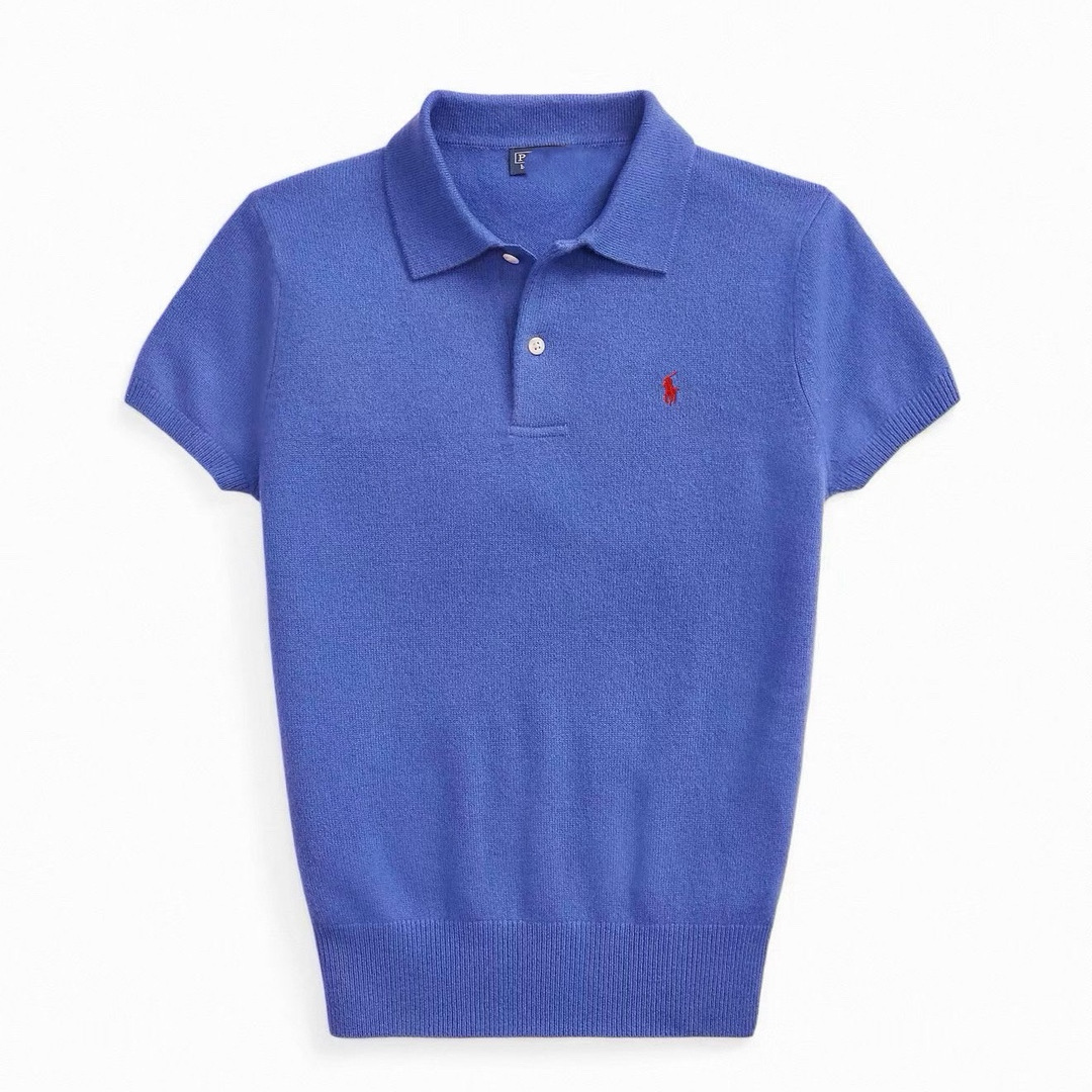 Original quality RL ruff knit short-sleeved polo shirt/T-shirt with pony embroidery, correct version.