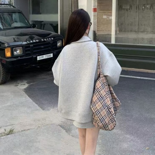 Women's Casual Two-Piece Set: Jacket + Skirt with American Letter Crew Neck Sweatshirt and Elastic Waist Skirt