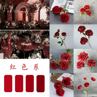 仿真花红色系花材婚庆装饰布置路引酒店工程拍摄道具人造花假花
