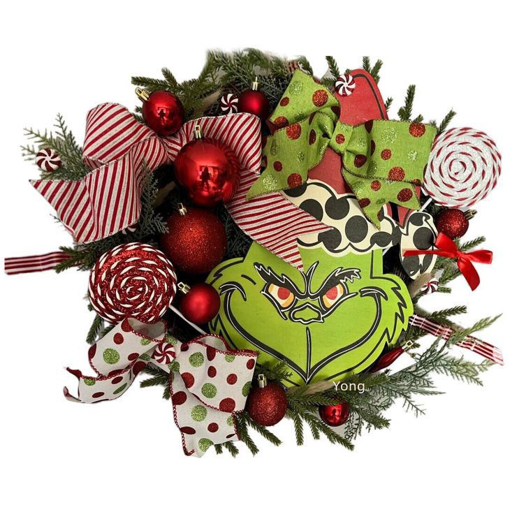 New Christmas garland Grinch front door Garland Christmas Wreath Grinch holiday decoration_voghion.com