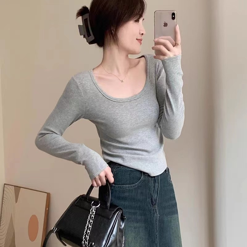 U-목 긴 소매; 회색