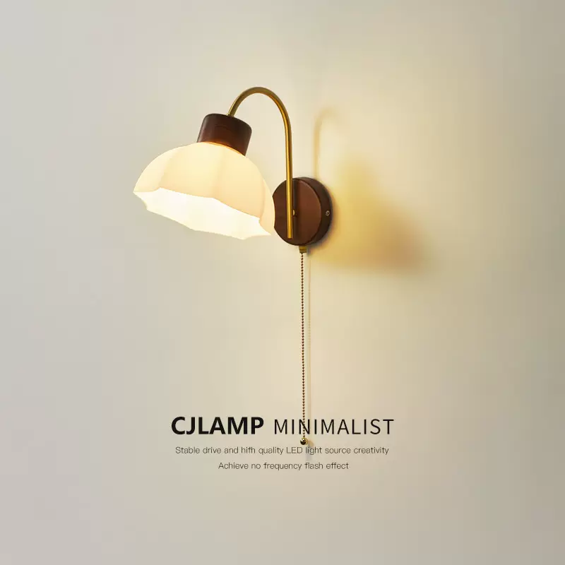 极简美式中式复古壁灯床头灯卧室楼梯灯背景墙拉线客厅壁灯挂灯