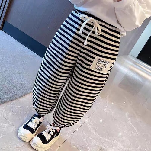 Spring and Autumn Children's Striped Versatile Sweatpants for Girls and Boys, Loose Casual Pants for Kids, Wholesale Korean Style