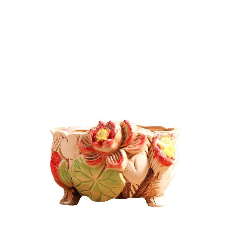 Lutang luna de color maceta de cerámica especial balcón doméstico cerámica gruesa pequeña maceta de cerámica especial al por mayor