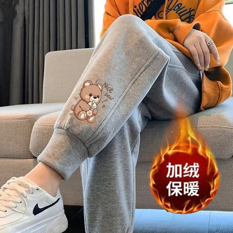 밀크티 베어 스크류 그레이 팬츠 플러스 벨벳