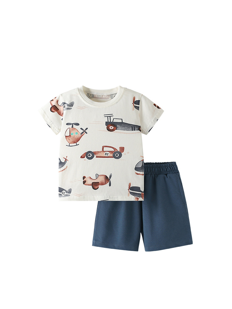 Malwee ropa para niños de verano nuevo estilo de manga corta Europa y los Estados Unidos niños de cuello redondo pantalones casuales para niños dos conjuntos