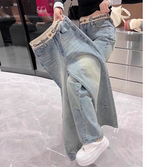 窄版直筒牛仔裤女2025新款春秋季薄款裤子大码胖mm显瘦宽松阔腿裤