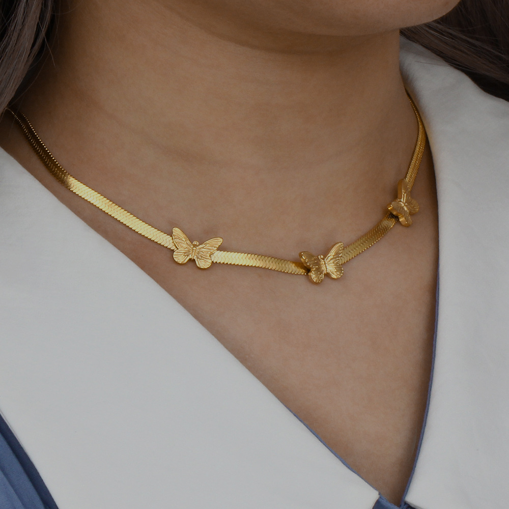 Retro Geometric Butterfly Stainless Steel Necklace Plating Stainless Steel Necklaces