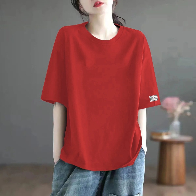 春夏季穿搭短袖T恤衣服女春夏季新款设计感贴标袖口百搭上衣|undefined
