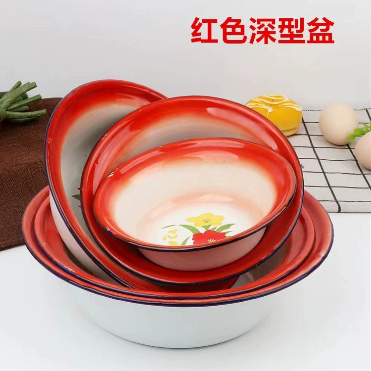 Эмалированная миска красного цвета Pingxian, последующая миска, горшок рисового ресторана, глубокой миски нет, рынок хот-пота, шампуры, пареная овощная миска