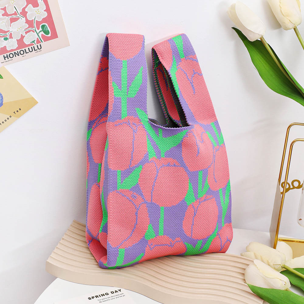 Nuevo bolso de punto para teléfono para mujer, bolso tejido suave en colores dopamina, bolso de mano con forma de corazón en estilo coreano con bloques de color.