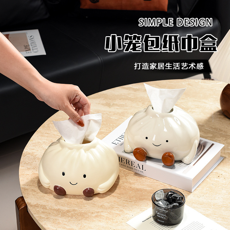 かわいい小籠包ティッシュボックスリビングルームコーヒーテーブル装飾品クリエイティブ紙箱漫画セラミックティッシュボックス高品質|undefined