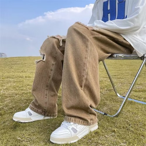 Urban Style Men's Spring and Autumn 2024 New Arrival Jeans Hip-Hop Instagram Trendy Streetwear Cool and Edgy Pant