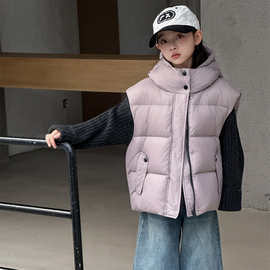 2025新款儿童连帽短款外穿羽绒服马甲90白鸭绒男女童加厚保暖外套