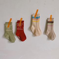 款春秋款拼色條紋可愛卡通網球拍兒童襪男女童短襪寶寶襪子潮