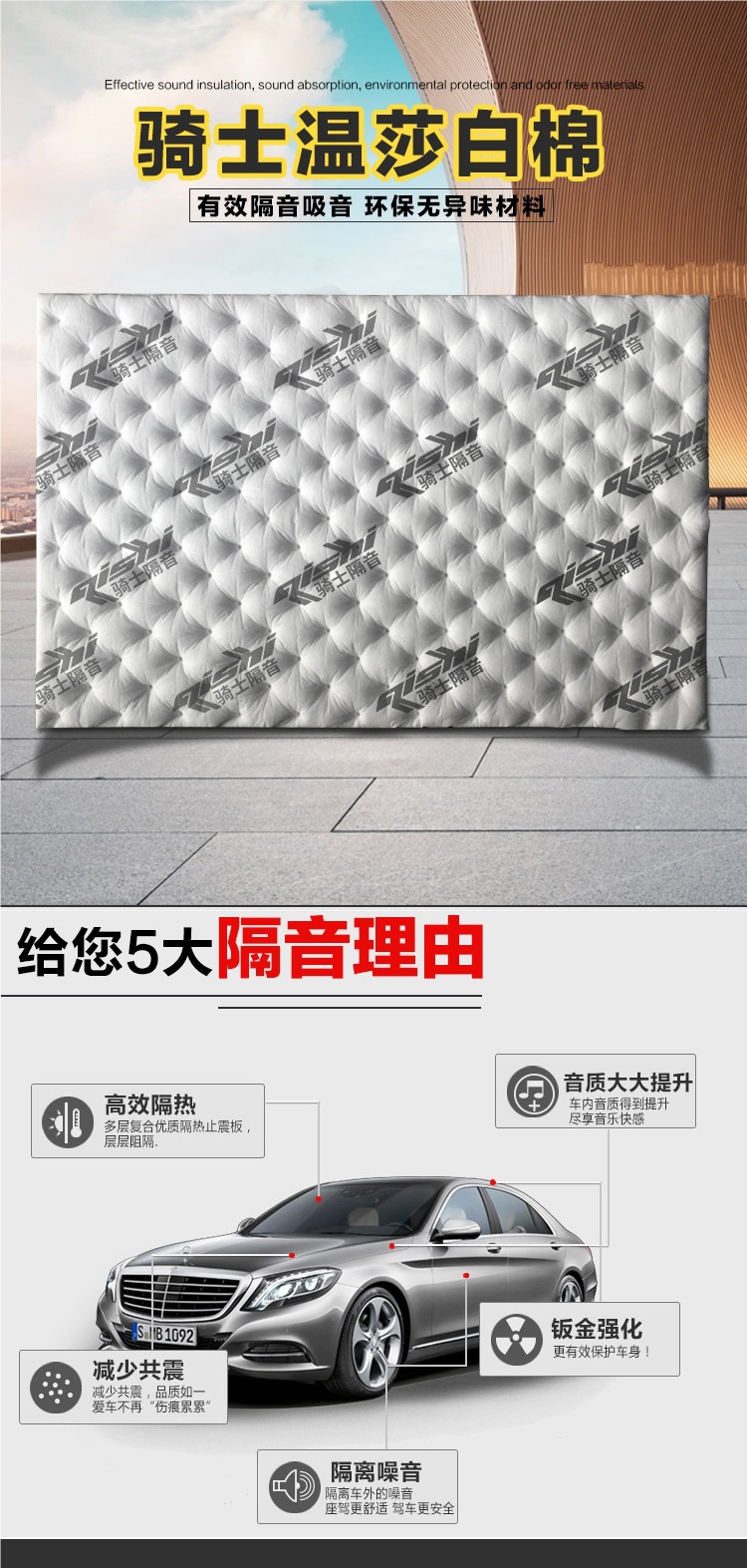Car Soundproofing Cotton White Pressure Point Sound-Absorbing Cotton Soundproofing and Heat-Insulating Cotton Environmentally Friendly Thermal Insulation Flame-Retardant Material Four-Door Whole Car N