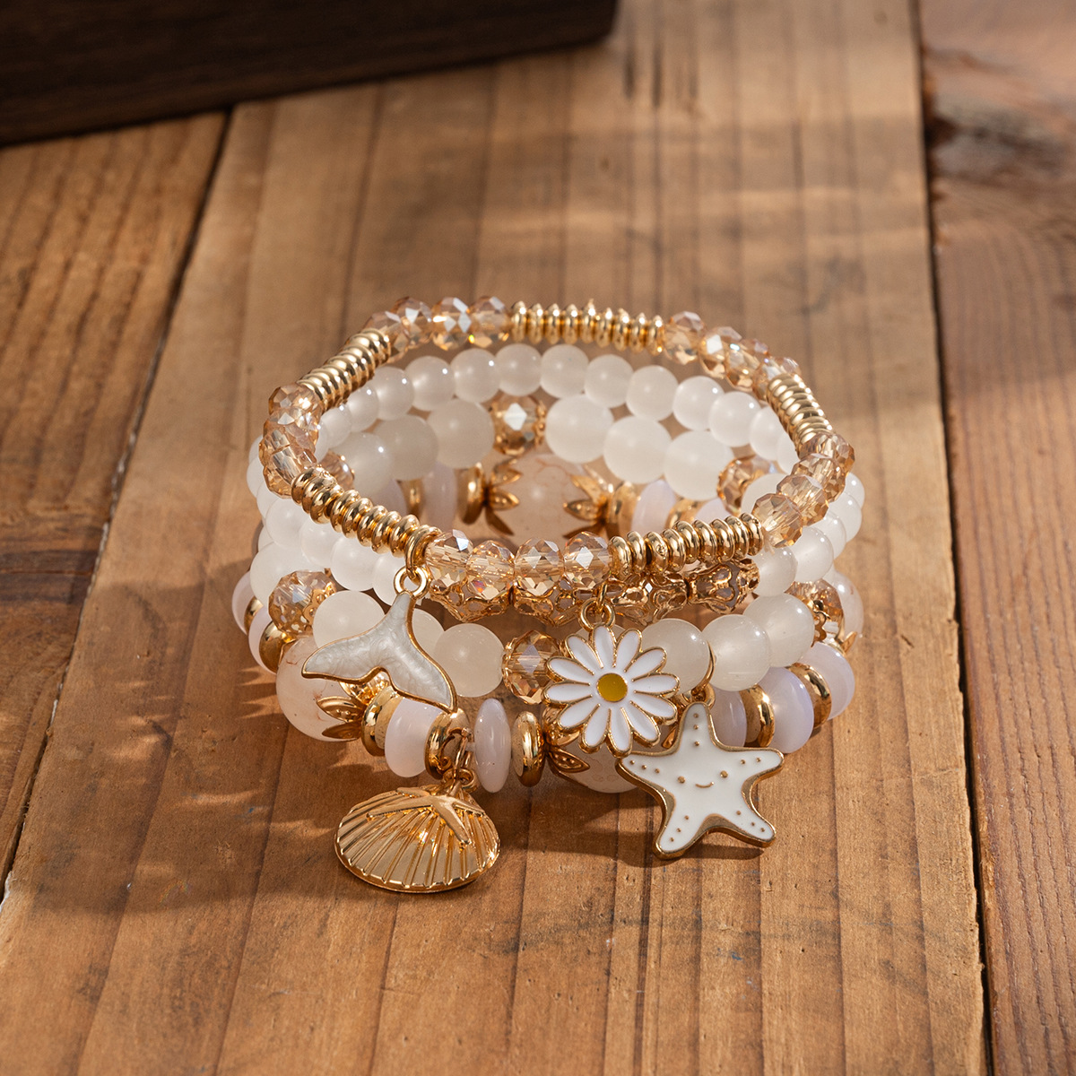 Bohemian New Starfish Crystal Multi-Layer Bracelet Retro Ethnic Style Seaside Beaded DIY Bracelet Set