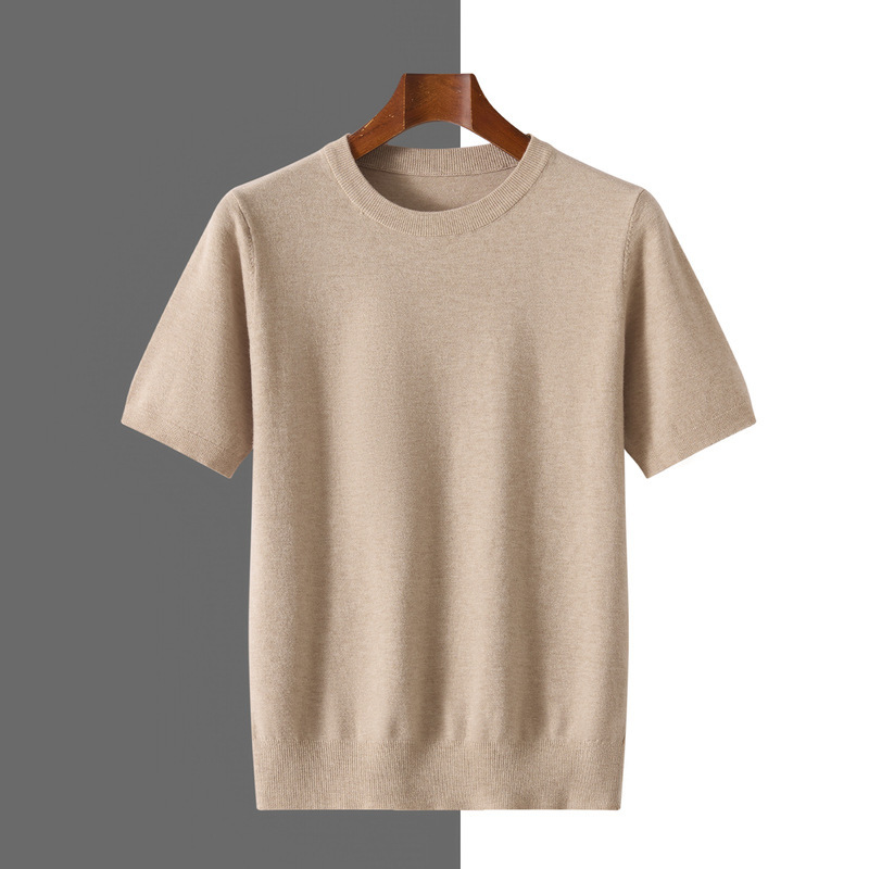 Summer New Knitted Short-Sleeved Men's Round Neck Pure Color Casual T-Shirt Tops Loose Casual Versatile Pullover Short-Sleeved T-Shirt